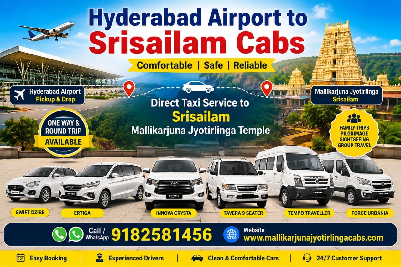 Hyderabad Airport to Srisailam Cabs