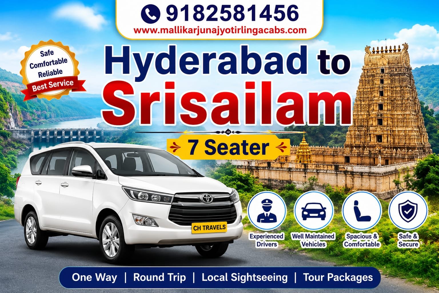 Hyderabad to Srisailam 7 Seater